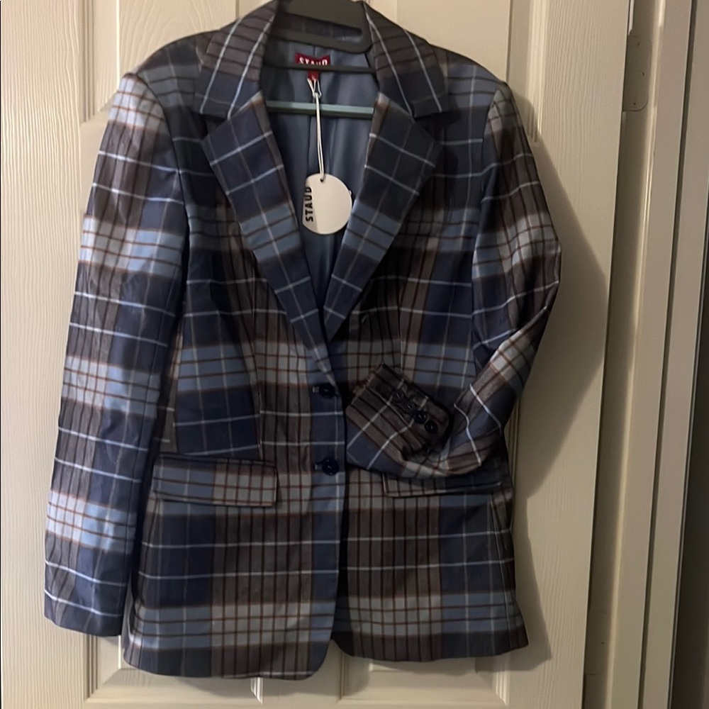 STAUD Blue and Tan City Blazer - NWT size M